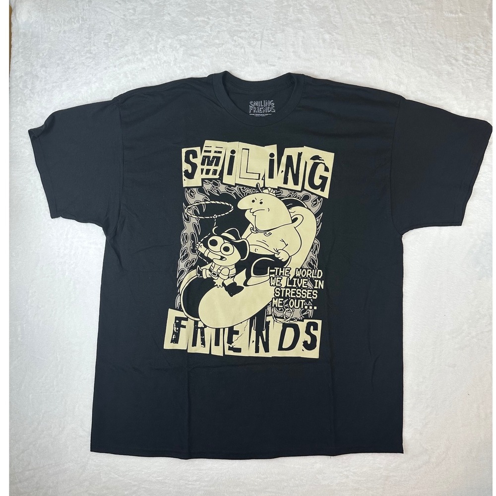 Smiling Friends Ripple Junction Graphic T-Shirt Black 2X Adult Swim Charlie Pim